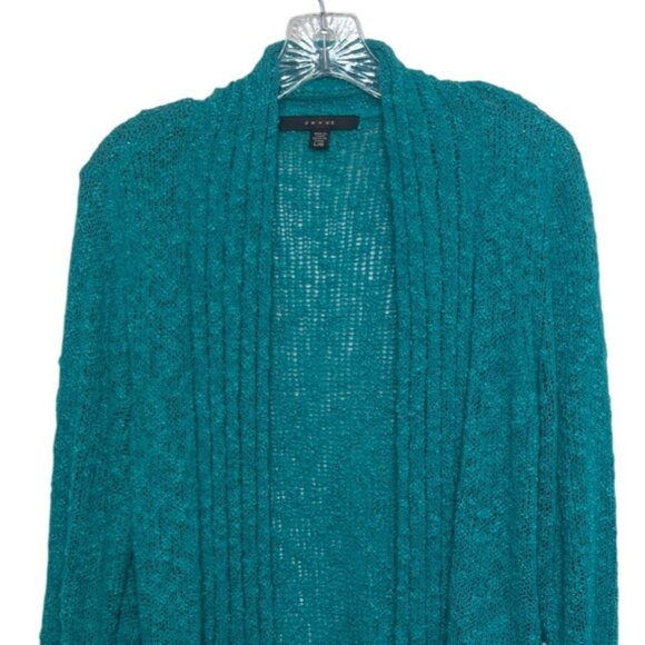 Fever Open Front Cardigan Sweater Womens Large Teal Lightweight Long - Picture 3 of 8